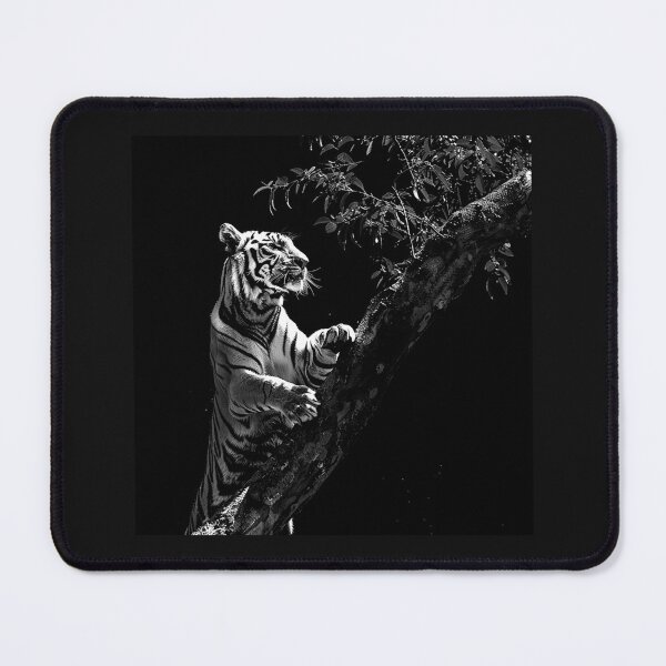 Item preview, Black and White Tiger Climbing Tree Wildlife Art designed and sold by inkoutninja.