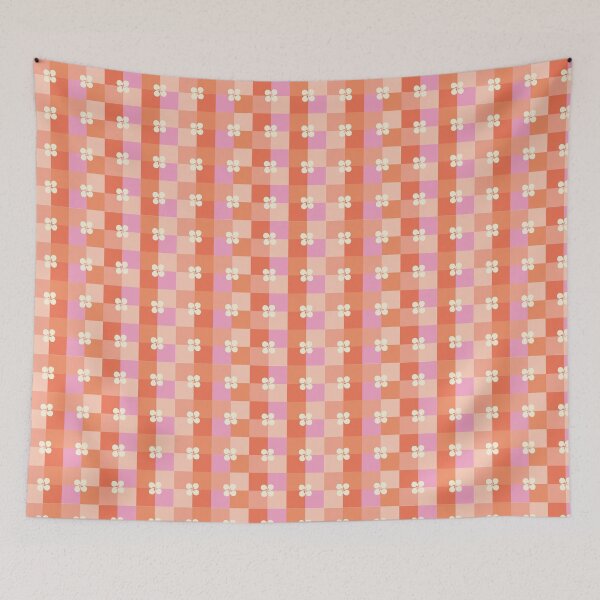 Item preview, Orange & Pink Checkered Floral Pattern | Retro Groovy Flower Design designed and sold by poppet103.