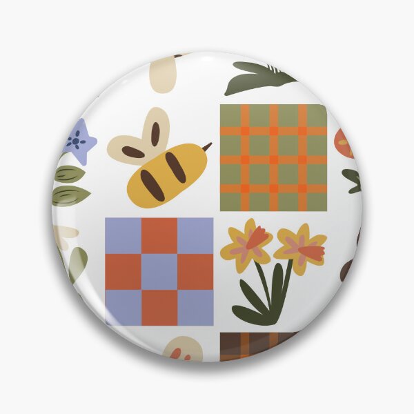 Item preview, Earthy Grid Doodle Pattern | Bees, Butterflies, Mushrooms & Boho Botanical Design designed and sold by poppet103.
