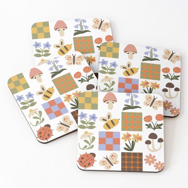 Item preview, Earthy Grid Doodle Pattern | Bees, Butterflies, Mushrooms & Boho Botanical Design designed and sold by poppet103.