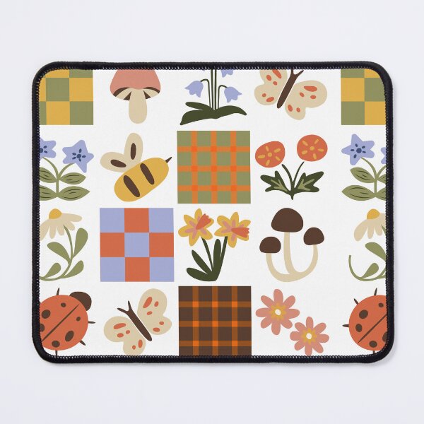 Item preview, Earthy Grid Doodle Pattern | Bees, Butterflies, Mushrooms & Boho Botanical Design designed and sold by poppet103.