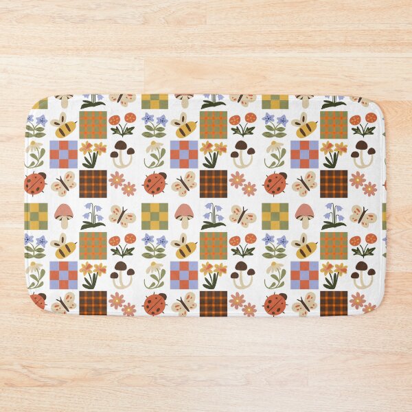 Item preview, Earthy Grid Doodle Pattern | Bees, Butterflies, Mushrooms & Boho Botanical Design designed and sold by poppet103.