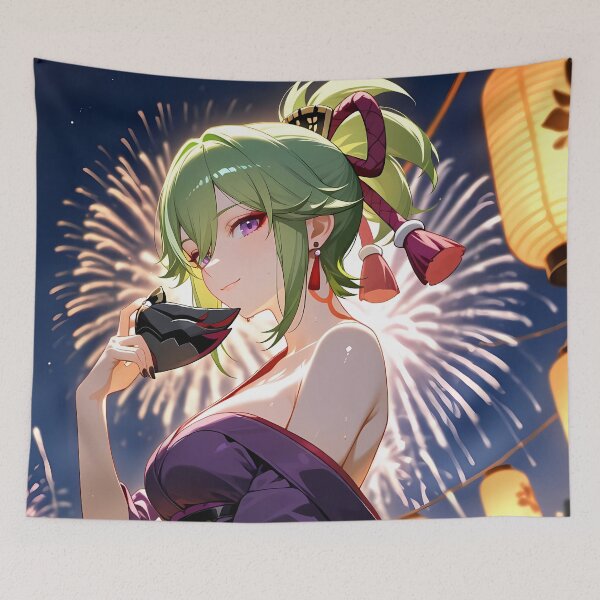 Item preview, Kuki Shinobu Genshin Impact Festival Night With Fireworks And Lanterns designed and sold by SuperTeamCanada.