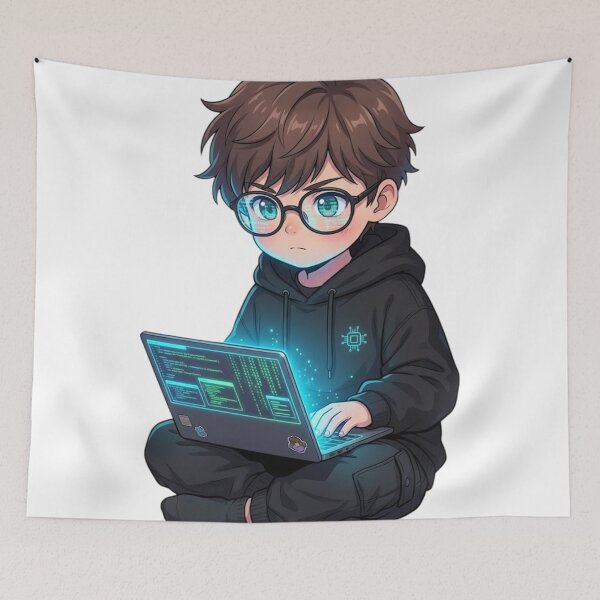 Item preview, Kawaii Coding Boy – Cute Anime Programmer Aesthetic designed and sold by krishna-artdesigns.