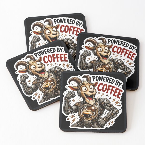 Item preview, ⁠Funny Coffee Goat Sticker Pack Vol 1-Powered By Coffee Funny Robot Goat⁠ designed and sold by Easternpantry.
