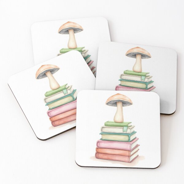 Item preview, Watercolor Mushroom Atop Colorful Stacked Books designed and sold by Vida e Arte.