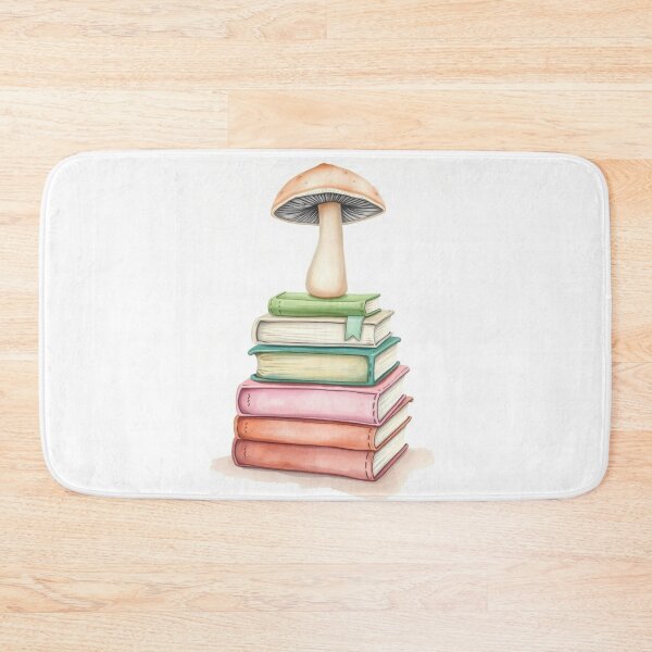 Item preview, Watercolor Mushroom Atop Colorful Stacked Books designed and sold by Vida e Arte.
