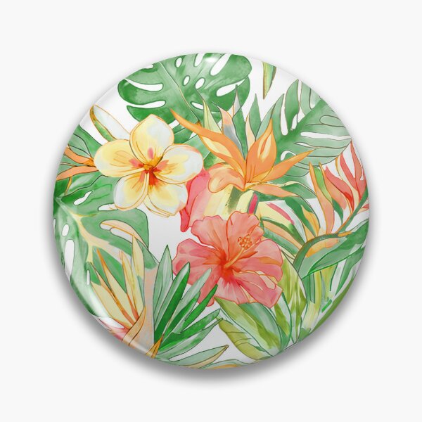 Item preview, Hawaiian Watercolor Floral n Foliage Peach Hibiscus Lush Monstera designed and sold by PixDezines.
