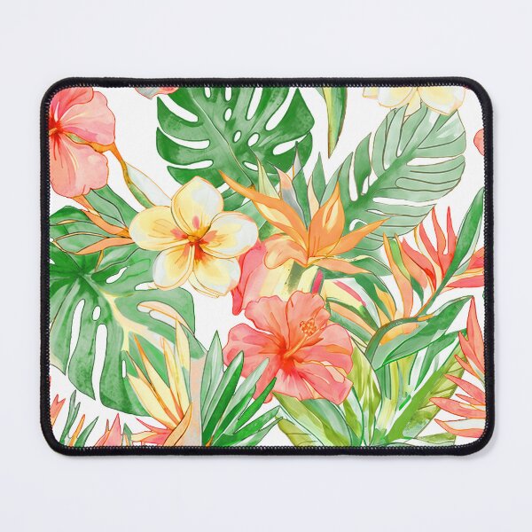 Item preview, Hawaiian Watercolor Floral n Foliage Peach Hibiscus Lush Monstera designed and sold by PixDezines.