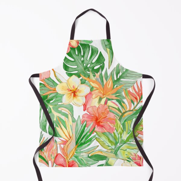 Item preview, Hawaiian Watercolor Floral n Foliage Peach Hibiscus Lush Monstera designed and sold by PixDezines.