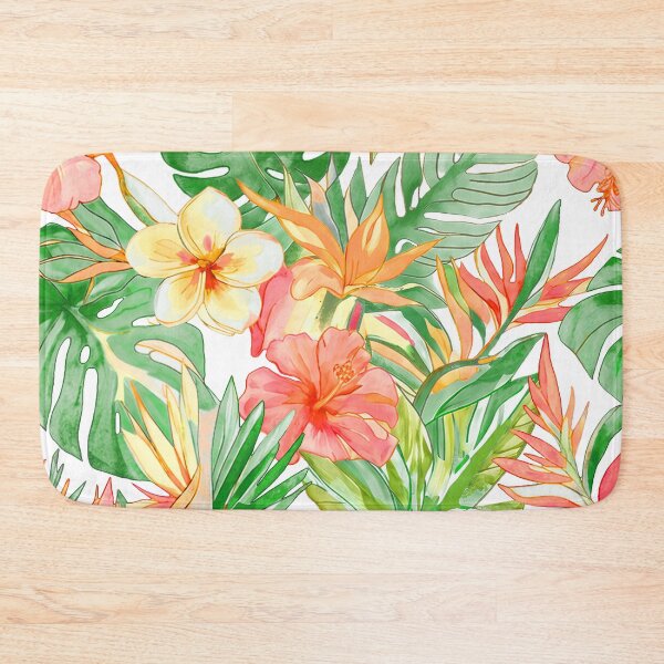 Item preview, Hawaiian Watercolor Floral n Foliage Peach Hibiscus Lush Monstera designed and sold by PixDezines.