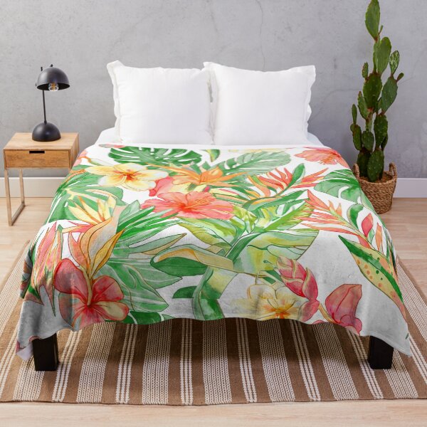 Item preview, Hawaiian Watercolor Floral n Foliage Peach Hibiscus Lush Monstera designed and sold by PixDezines.