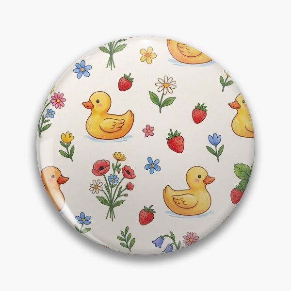 Item preview, Cute rubber duck and strawberry cottage core pattern print  designed and sold by Luv4tete.