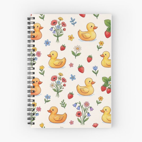 Item preview, Cute rubber duck and strawberry cottage core pattern print  designed and sold by Luv4tete.