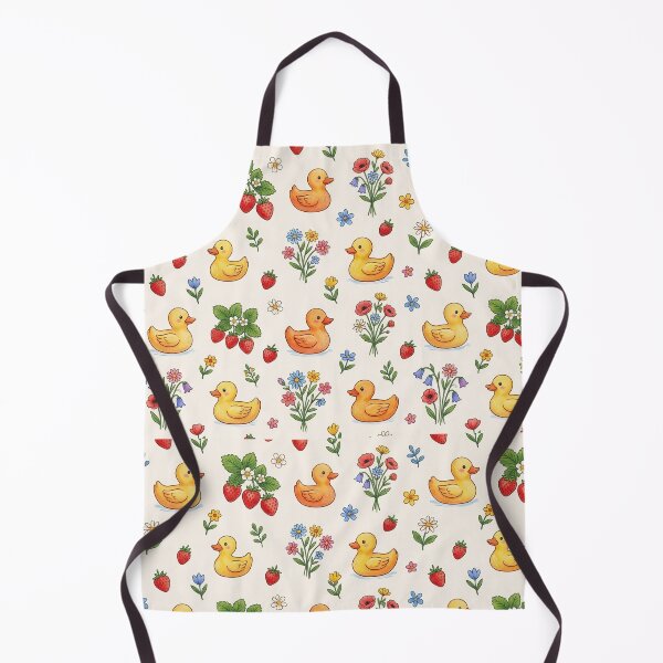Item preview, Cute rubber duck and strawberry cottage core pattern print designed and sold by Luv4tete.