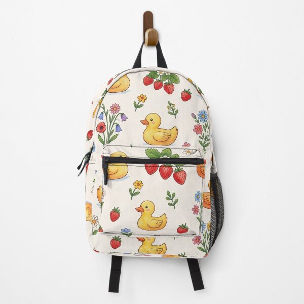 Item preview, Cute rubber duck and strawberry cottage core pattern print designed and sold by Luv4tete.