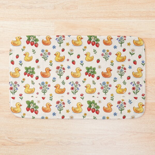Item preview, Cute rubber duck and strawberry cottage core pattern print  designed and sold by Luv4tete.