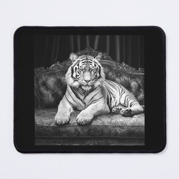 Item preview, Black and White White Tiger on Vintage Sofa Art designed and sold by inkoutninja.