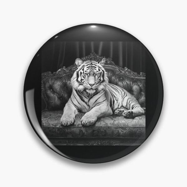 Item preview, Black and White White Tiger on Vintage Sofa Art designed and sold by inkoutninja.