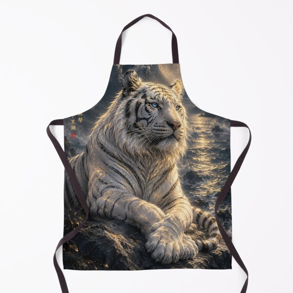 Item preview, Listening to the Waves | White Tiger Fantasy Art | Moonlit Ocean Guardian designed and sold by ManJiangHong.