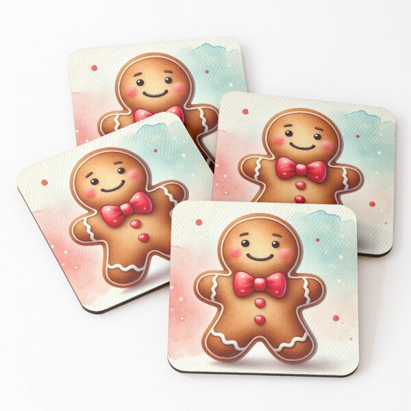 Item preview, Smiling Gingerbread Man with Red Bow Tie - Christmas Watercolor Art designed and sold by Pioneer Spirit Market.