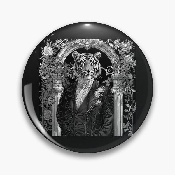 Item preview, Black and White Gentleman Tiger Floral Portrait Art designed and sold by inkoutninja.