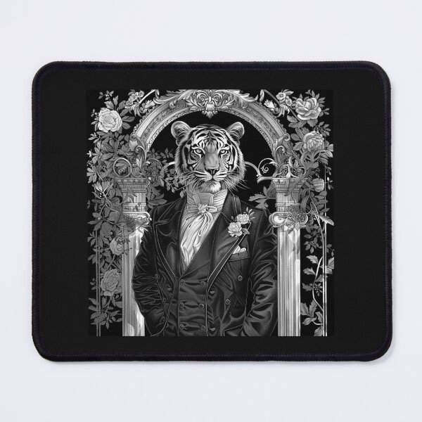 Item preview, Black and White Gentleman Tiger Floral Portrait Art designed and sold by inkoutninja.