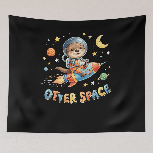 Item preview, OTTER SPACE Adorable Astronaut Otter Flying Rocket designed and sold by snowry.