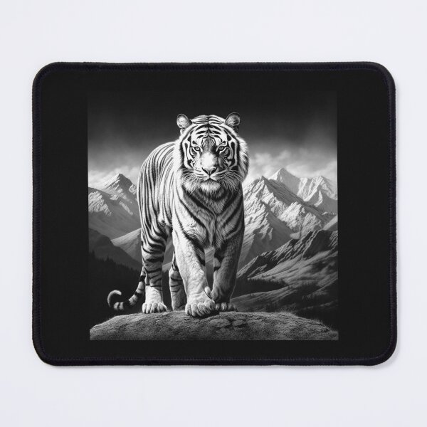 Item preview, Black and White White Tiger Mountain Landscape Art designed and sold by inkoutninja.