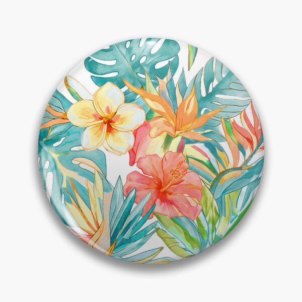 Item preview, Hawaiian Watercolor Floral n Foliage Peach Orange Teal  Monstera designed and sold by PixDezines.