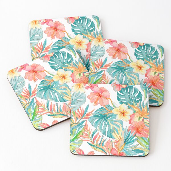 Item preview, Hawaiian Watercolor Floral n Foliage Peach Orange Teal  Monstera designed and sold by PixDezines.