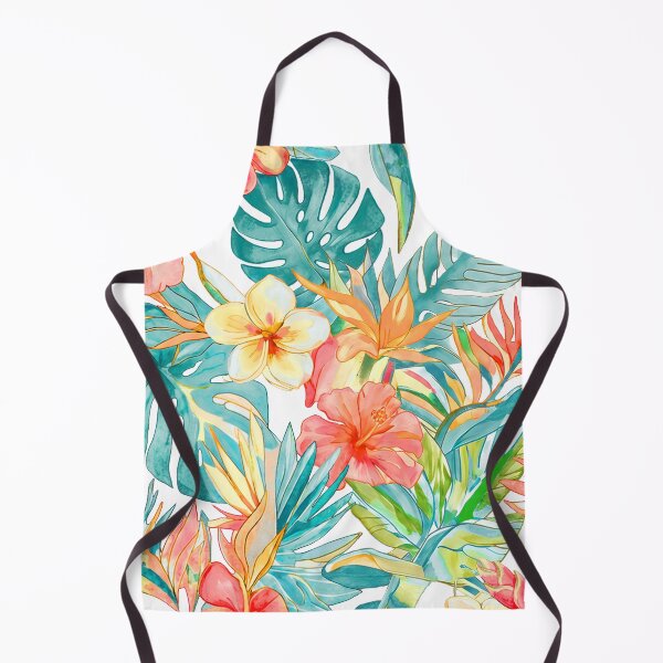 Item preview, Hawaiian Watercolor Floral n Foliage Peach Orange Teal Monstera designed and sold by PixDezines.
