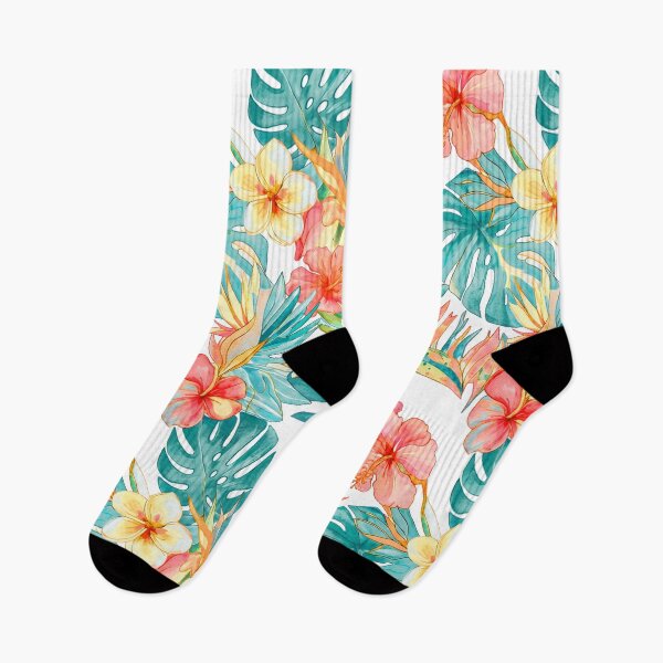 Item preview, Hawaiian Watercolor Floral n Foliage Peach Orange Teal  Monstera designed and sold by PixDezines.