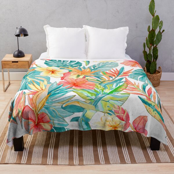 Item preview, Hawaiian Watercolor Floral n Foliage Peach Orange Teal Monstera designed and sold by PixDezines.