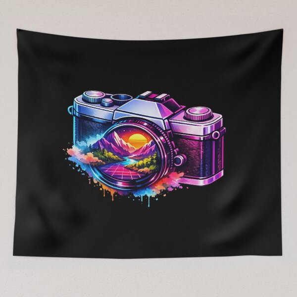Item preview, Synthwave Retro Camera Neon Watercolor Art Photography Lover designed and sold by ArtoryWorks.