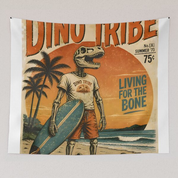 Item preview, Retro Dinosaur Skeleton Surfer Poster designed and sold by PreeCha Art & Co..