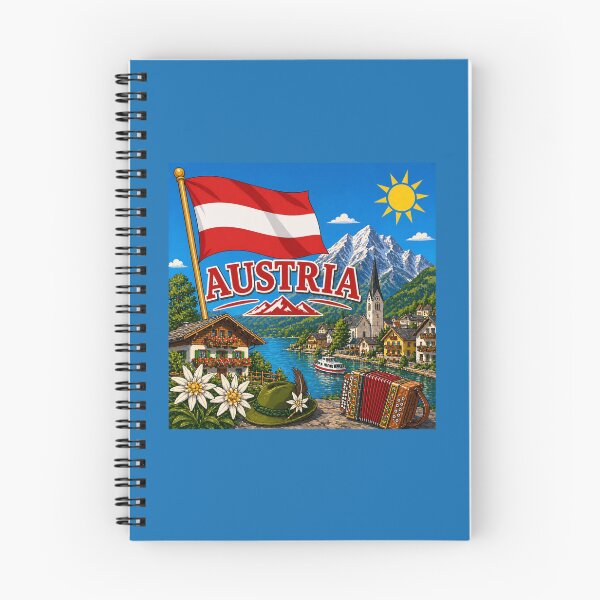 Item preview, Austria with Flag - Alpine Village and Lake designed and sold by Myra365Art.
