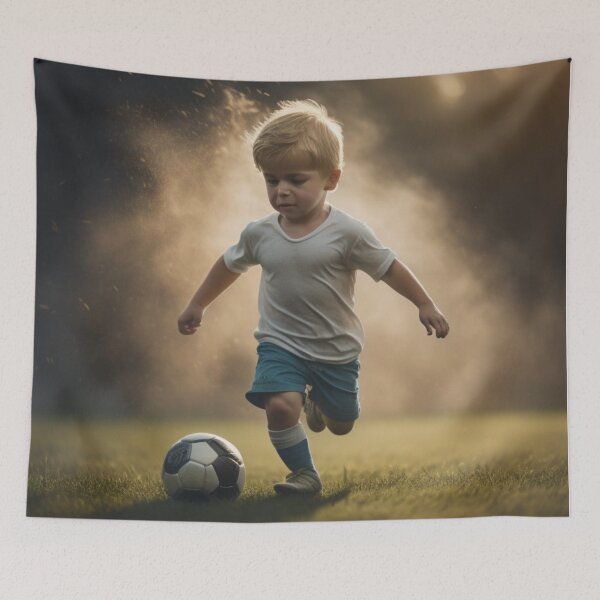 Item preview, Little Blonde Boy Playing Soccer Ball Golden Sunset Light designed and sold by UmSkelig834.