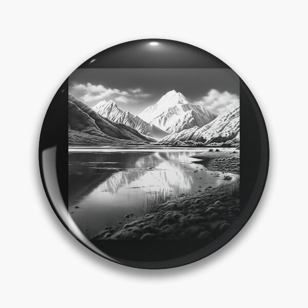Item preview, Black and White Snowy Mountain Lake Reflection Art designed and sold by inkoutninja.