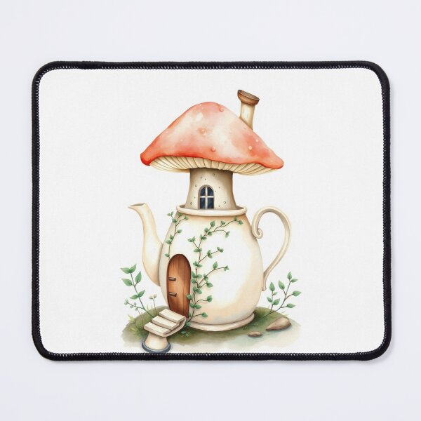 Item preview, Whimsical Watercolor Teapot Mushroom Fairy House designed and sold by Vida e Arte.