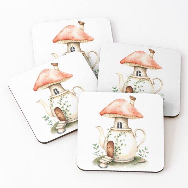 Item preview, Whimsical Watercolor Teapot Mushroom Fairy House designed and sold by Vida e Arte.