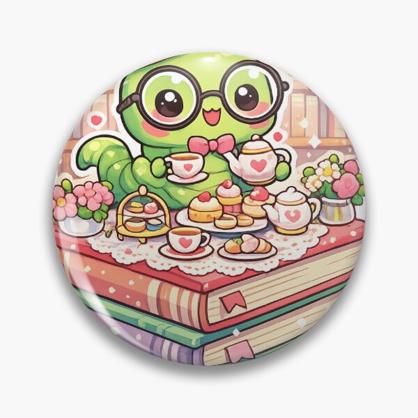Item preview, Bookworm Tea Party Sticker Kawaii Reader Aesthetic for Book Lovers & Cozy Readers designed and sold by CutePrintCorner.