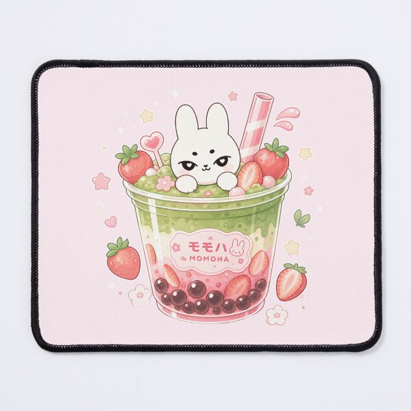 Item preview, Kawaii Strawberry Matcha Bunny Boba designed and sold by kokoriiland.