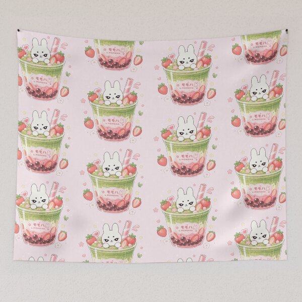 Item preview, Kawaii Strawberry Matcha Bunny Boba designed and sold by kokoriiland.