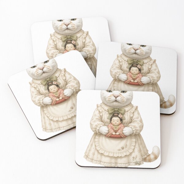 Item preview, Vintage Dress Cat with Retro Otafuku Doll designed and sold by Komatoya.