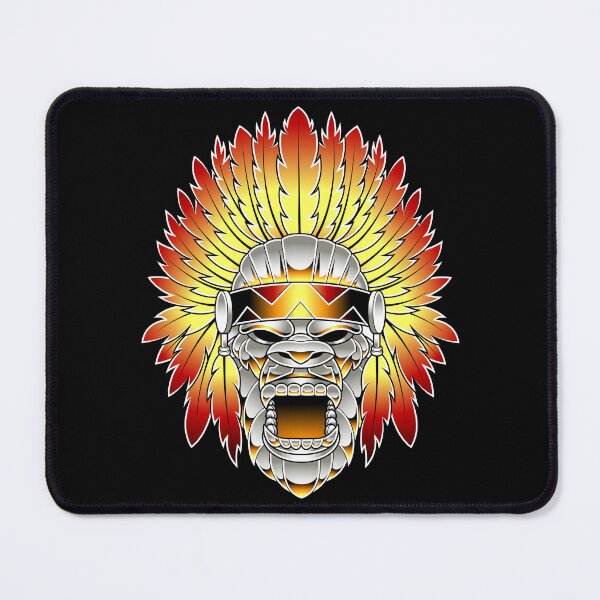 Item preview, Roaring Metallic Gorilla Wearing Feather Headdress designed and sold by Lexkon Liu's art.