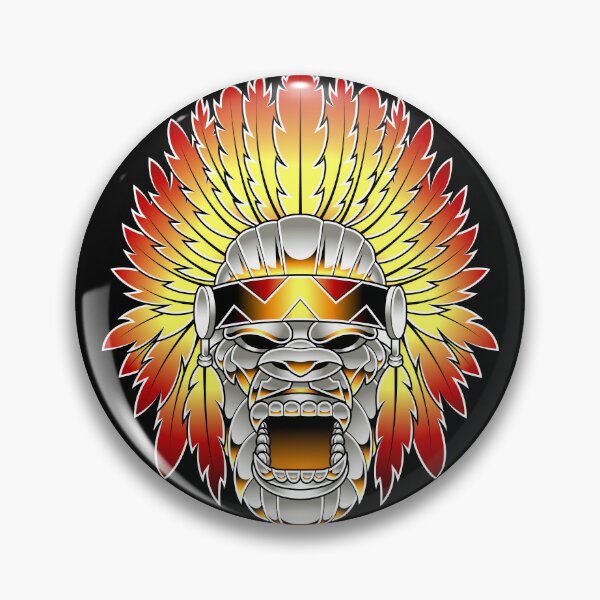 Item preview, Roaring Metallic Gorilla Wearing Feather Headdress designed and sold by Lexkon Liu's art.