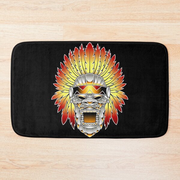 Item preview, Roaring Metallic Gorilla Wearing Feather Headdress designed and sold by Lexkon Liu's art.