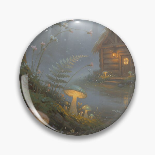 Item preview, Enchanted Forest Cottage Fantasy Art Glowing Mushrooms Cozy Fairycore Landscape designed and sold by cr6zym1nd.