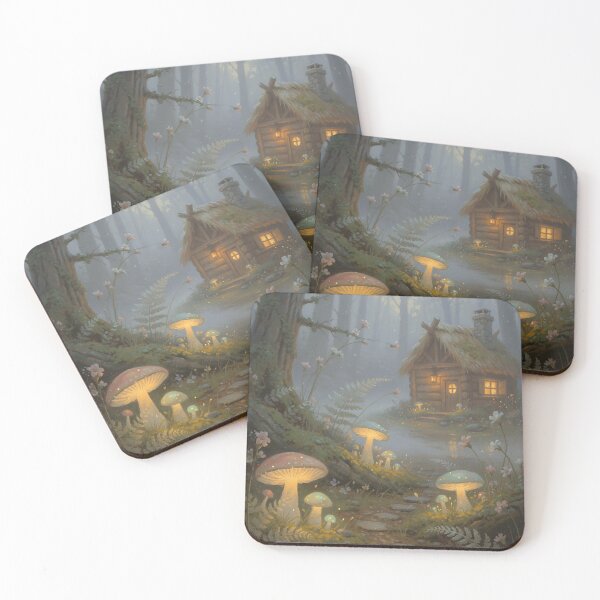 Item preview, Enchanted Forest Cottage Fantasy Art Glowing Mushrooms Cozy Fairycore Landscape designed and sold by cr6zym1nd.